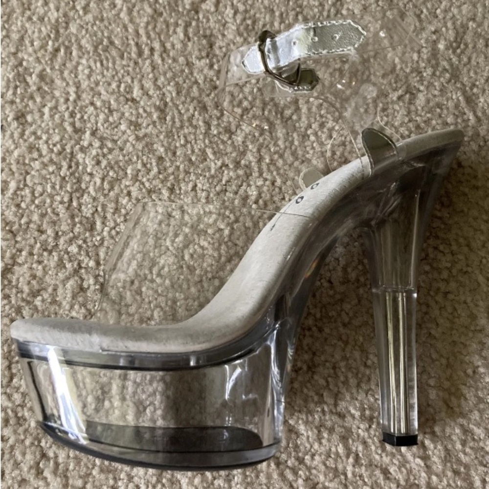 Ellie Clear Platform Ankle Strap Stiletto Heels Size 7